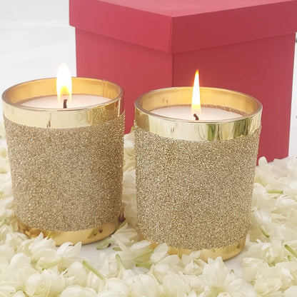 Set of 2 Shimmering Golden Glass Candles