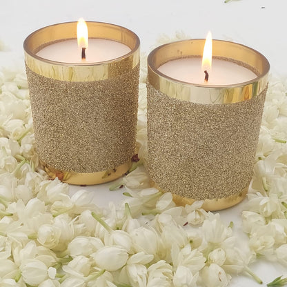 Set of 2 Shimmering Golden Glass Candles