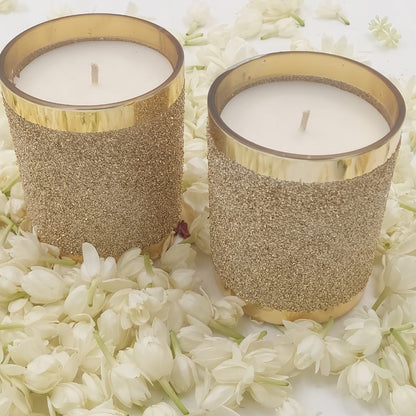 Set of 2 Shimmering Golden Glass Candles