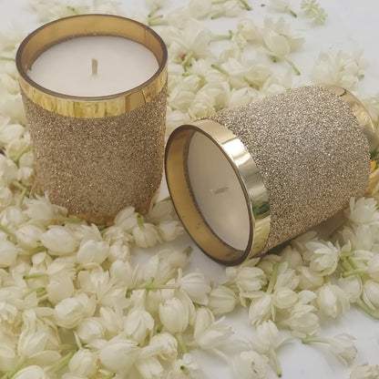 Set of 2 Shimmering Golden Glass Candles